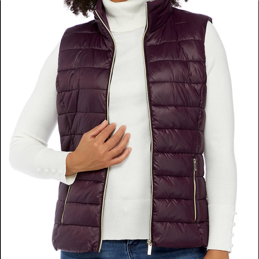 M Calvin Klein Women's Knit Back Puffer Vest Aubergine